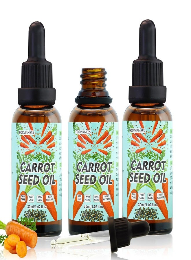 forvirness 3Pack Carrot Seed Oil, Pure Unrefined Cold Pressed Daucus Carota Moisturizer for Hair Skin and Nails, Carrot Seed Moisturizer with Caratone for Face and Lip Care, Body Massage oil - Image 1